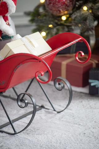 Christmas Sleigh Outdoor Decorations Large-sized Worn Red Metal Santa Sleigh Toy Decoration Gift Basket Winter Decorations Indoor Christmas Garden Santa Sleigh Decoration - 39 inches (Sleigh-L)