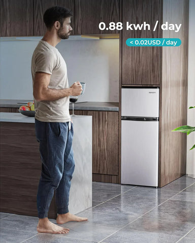 EUHOMY 3.2 Cu.Ft Mini Fridge with Freezer �� 2-Door Compact Refrigerator for Bedroom, Dorm, Office or Apartment, Silver