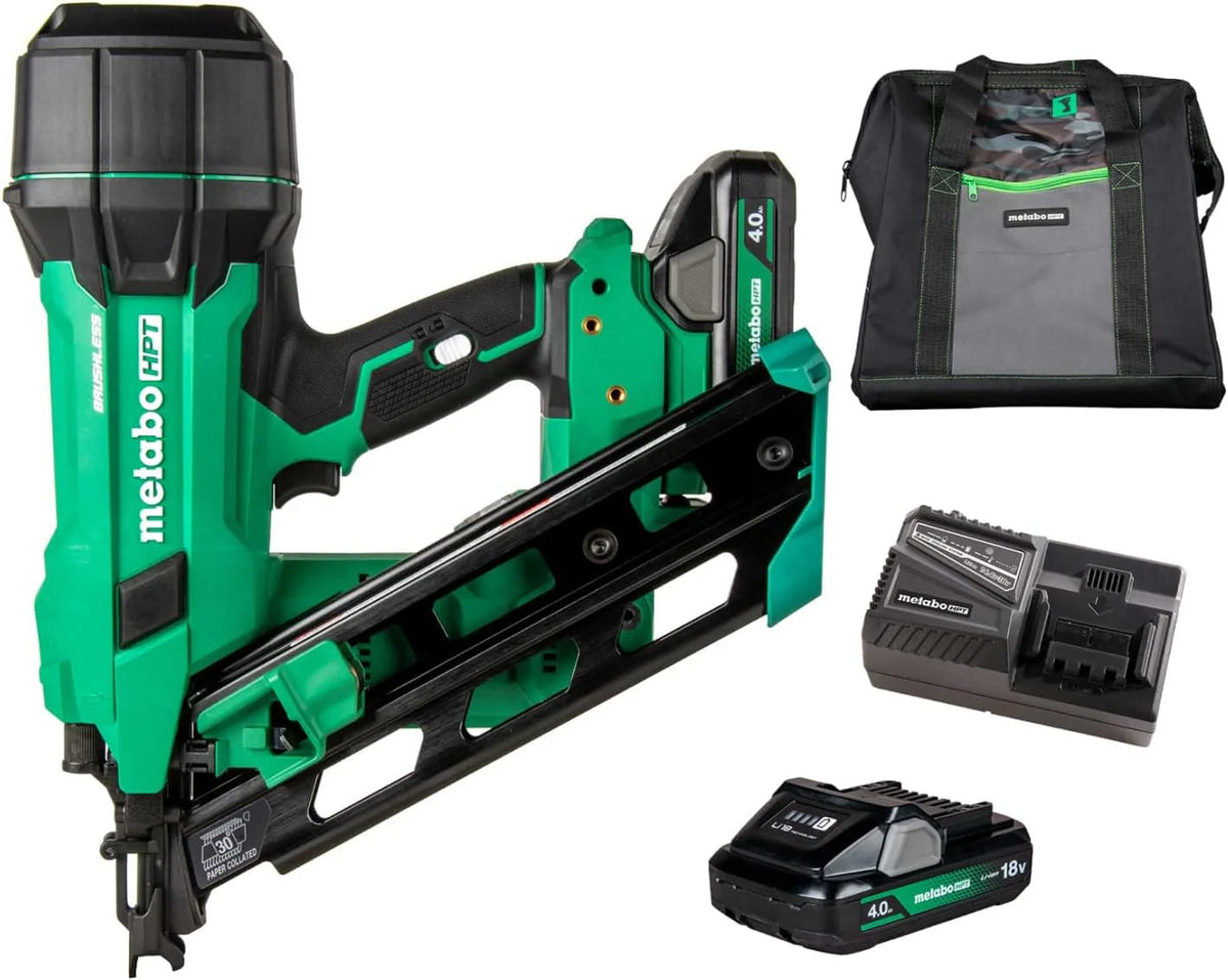 18V multi-voltage cordless 30° paper tape measuring nail gun kit, 3-1/2 inch measuring nail gun, power tool, equipped with 4.0Ah lithium-ion battery, capable of driving 2" to 3-1/2" nails, powerful brushless motor