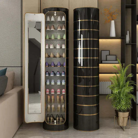 Large-capacity multi-layer rotating disinfection shoe cabinet [with mirror + deodorizer]