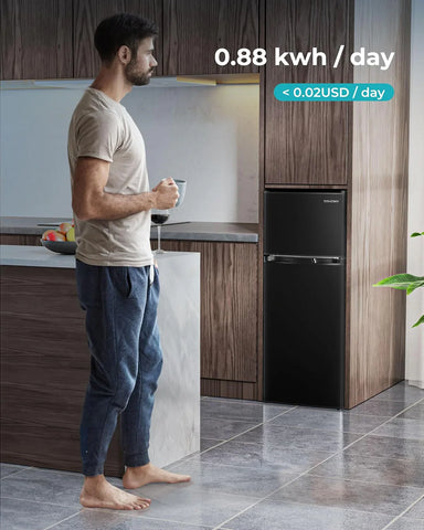 EUHOMY 3.2 Cu.Ft Mini Fridge with Freezer �� 2-Door Compact Refrigerator for Bedroom, Dorm, Office or Apartment, Silver