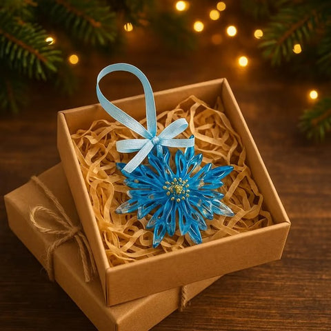 Handmade Resin Christmas Ornaments: Blue and Gold Holiday Decor