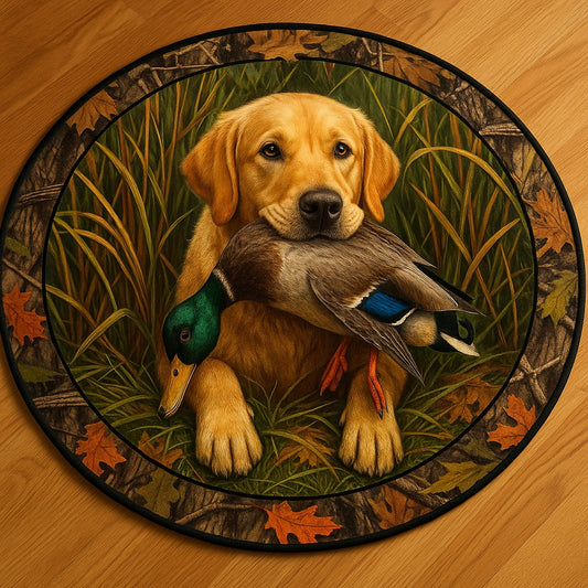 Retriever and Mallard Hunting Round Rug