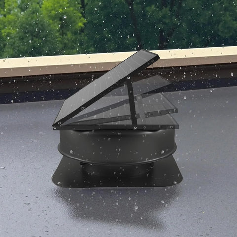 Roof attic exhaust fan, 50-watt intelligent solar roof ventilation fan, equipped with thermostat, remote control, 3000 cubic feet per minute airflow, built-in smoke sensor and automatic stop function (for cooling and dehumidification)