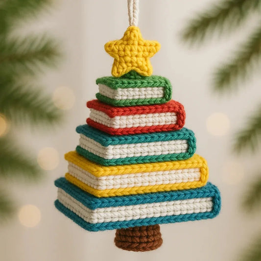 Crochet Book Stack Christmas Ornament