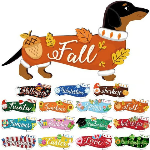 16 PCS Interchangeable Dachshund Sign Dog Welcome Sign
