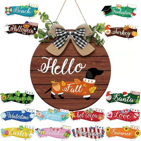 16 PCS Interchangeable Dachshund Sign Dog Welcome Sign