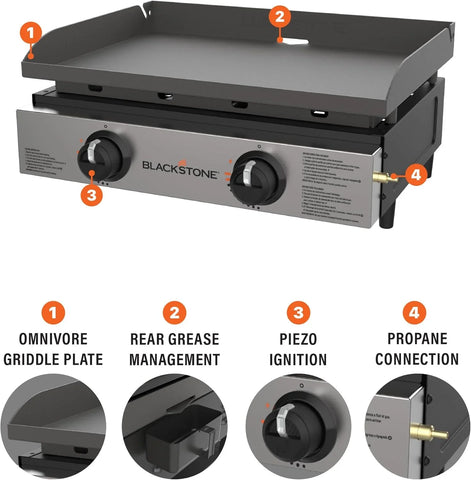 Blackstone 1666 22” Tabletop Griddle with Stainless Steel Faceplate, Powder Coated Steel, Black