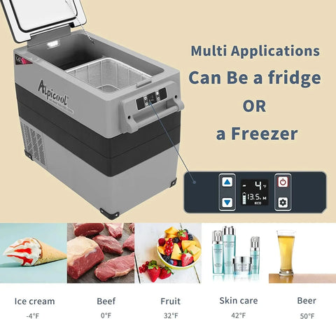 CF45 Portable Refrigerator 12 Volt Car Freezer 42 Quart Mini Fridge Freezer (-4掳C~68掳C) for Truck, RV, Vehicle, Travel, Outdoor -12/24V DC