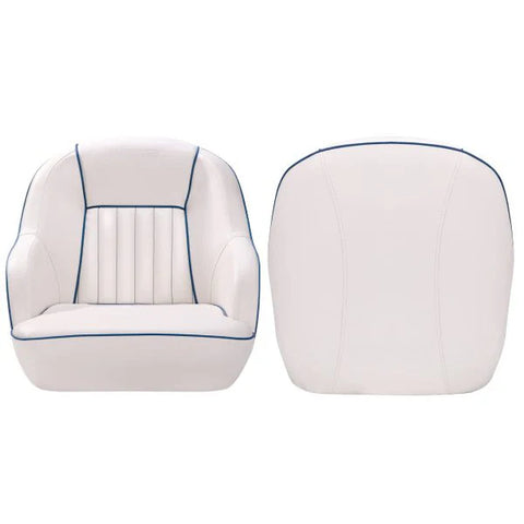 Pontoon Boat Seat, Captains Bucket Boat Seat, Back Folding Boat, Boat Cabin Seating – White & Blue