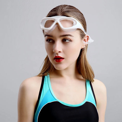 Large Frame Swimming Goggles With Earplug HD Transparent Glasses Anti fog Silicone Waterproof Men Women swim eyewear adult