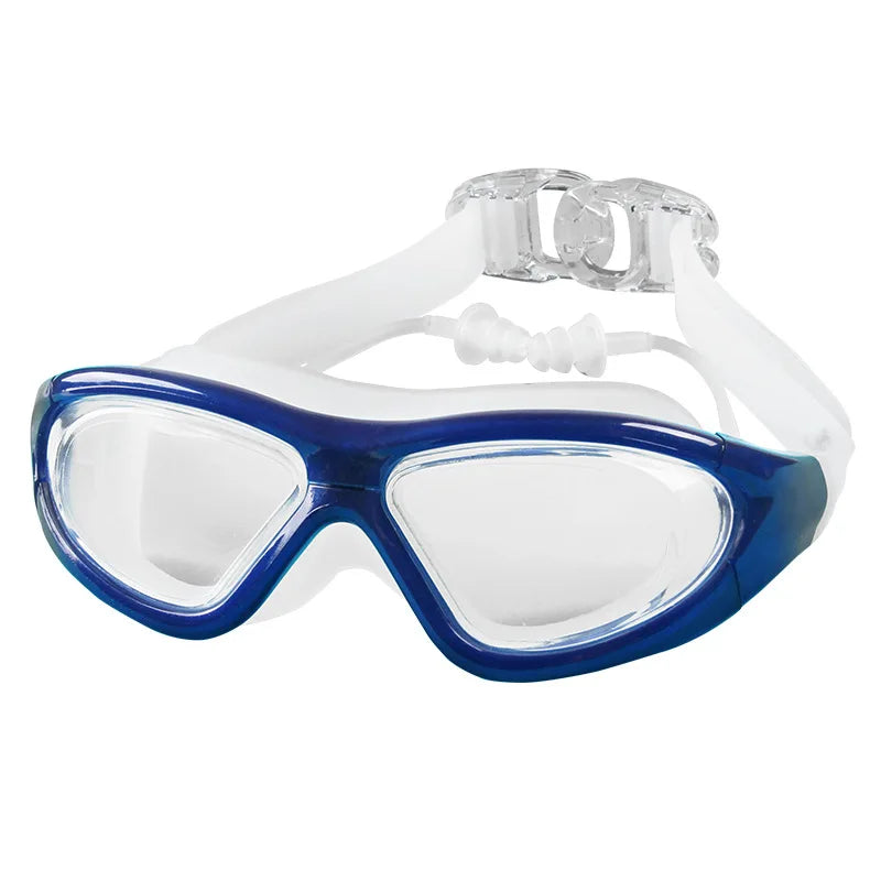 Large Frame Swimming Goggles With Earplug HD Transparent Glasses Anti fog Silicone Waterproof Men Women swim eyewear adult