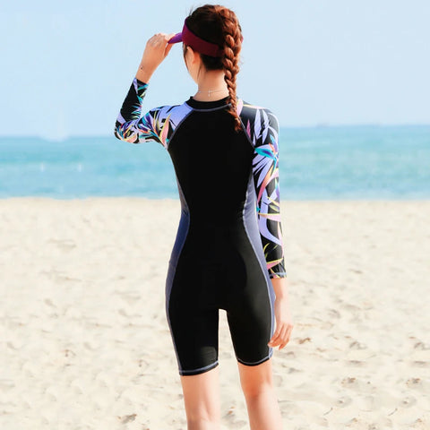 Vintage One Piece Swimsuit Women Swimwear Retro Quick Dry Front Zipper Triatlon Rash Guards Surf Swimming Suit