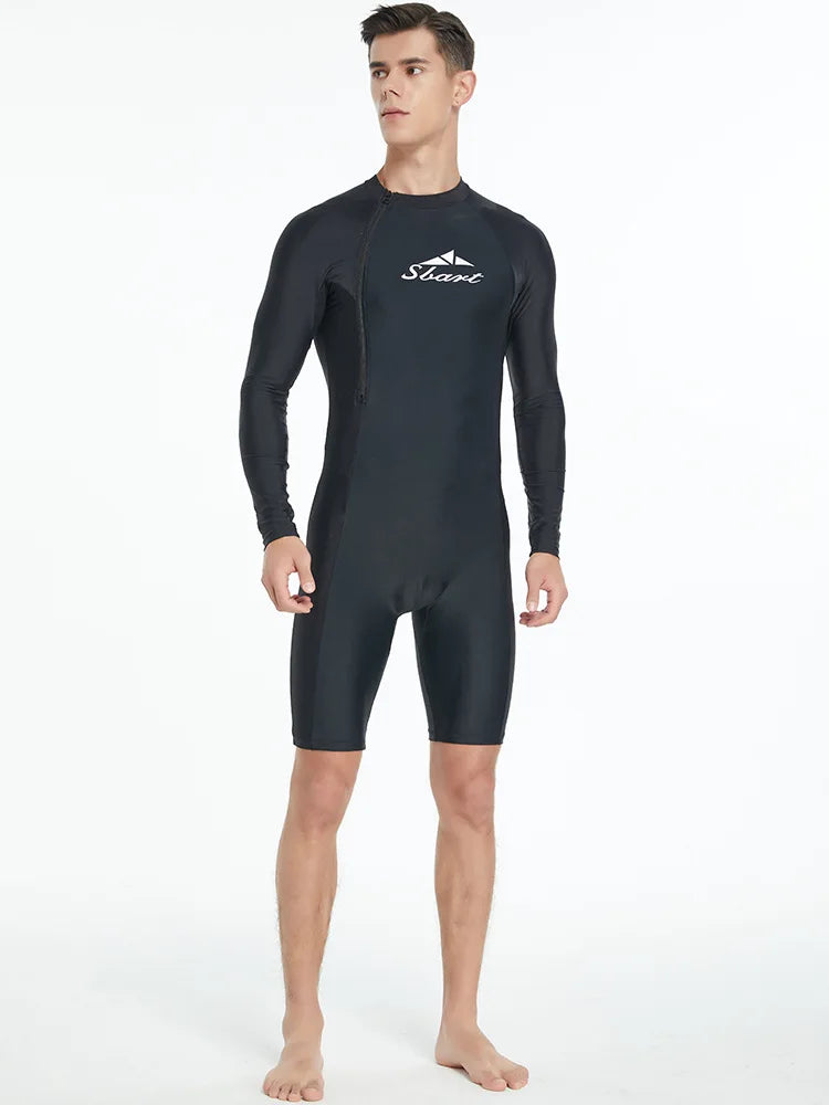 Men's One Piece Swimwear Tight Long Sleeve Sun Protection Quick Drying Tourism Vacation Swimming Surfing Suit Swimwear