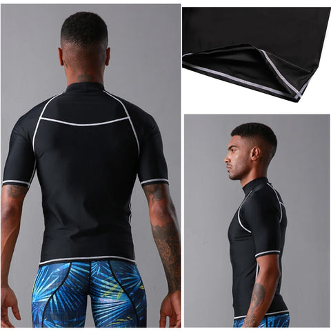 Sbart UPF 50+ Diving Skin Suit Surfing Beach Men T-shirt Water Sport Swimming Surf Top Rash guard Short Sleeve Swimwear