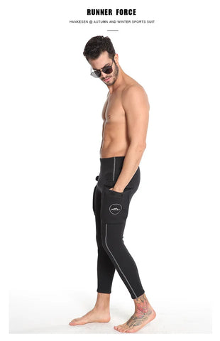 Men's High Waist 3mm Diving Pants Neoprene Wetsuit Pants with Pocket