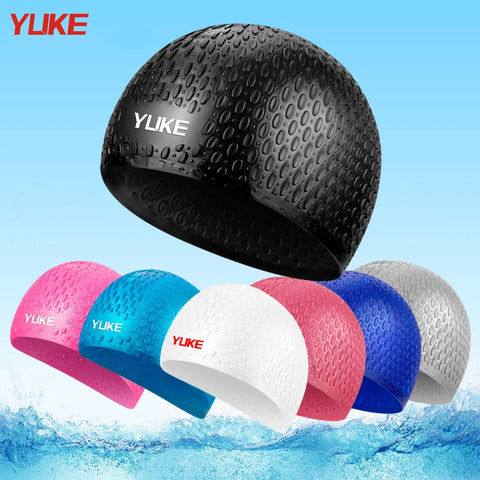Bubble Silicone Swimming Cap for Long Hair Women men Waterproof Ear Protect Large free size Elanstic