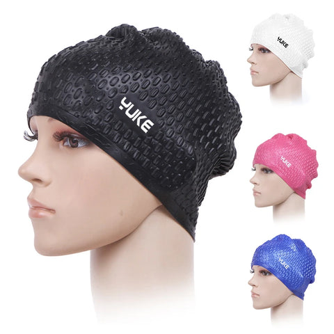 Bubble Silicone Swimming Cap for Long Hair Women men Waterproof Ear Protect Large free size Elanstic