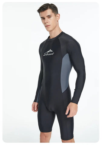 Men's One Piece Swimwear Tight Long Sleeve Sun Protection Quick Drying Tourism Vacation Swimming Surfing Suit Swimwear