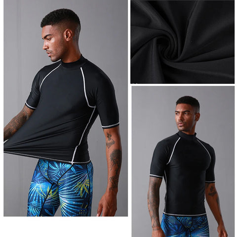 Sbart UPF 50+ Diving Skin Suit Surfing Beach Men T-shirt Water Sport Swimming Surf Top Rash guard Short Sleeve Swimwear