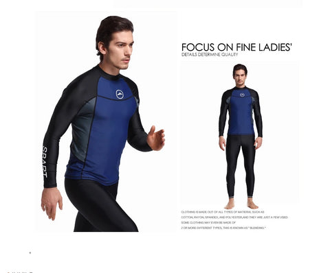 Men's swimsuit long sleeved sun protection swimming top vacation hot spring floating diving suit