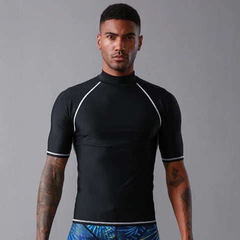 Sbart UPF 50+ Diving Skin Suit Surfing Beach Men T-shirt Water Sport Swimming Surf Top Rash guard Short Sleeve Swimwear