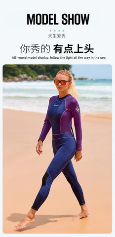 3MM Women's One Piece Back Zipper Jellyfish Coat Cold and Warm Long Sleeve Diving Swimming Suit