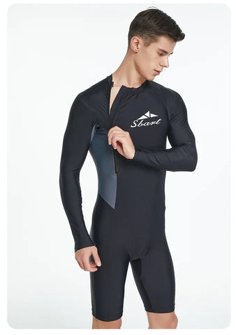 Men's One Piece Swimwear Tight Long Sleeve Sun Protection Quick Drying Tourism Vacation Swimming Surfing Suit Swimwear