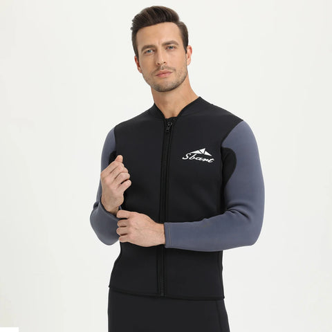 3mm Fleece Lined Wetsuit Jacket Neoprene Top Front Zip Thermal Diving Suit Upper for Men Women
