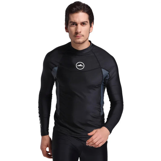 Men's swimsuit long sleeved sun protection swimming top vacation hot spring floating diving suit
