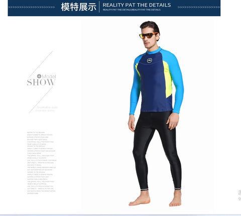 Men's swimsuit long sleeved sun protection swimming top vacation hot spring floating diving suit