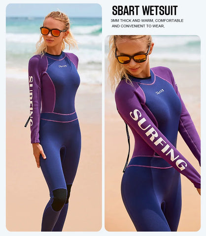 3MM Women's One Piece Back Zipper Jellyfish Coat Cold and Warm Long Sleeve Diving Swimming Suit