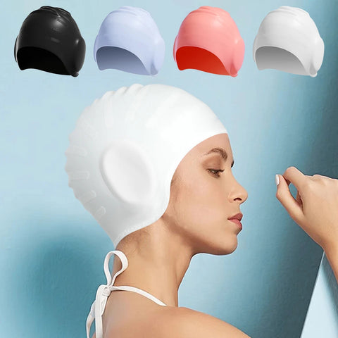 Silicone Swimming Cap Ear Protection Waterproof Bathing Cap High Elasticity Swim Cap for Long & Short Hair