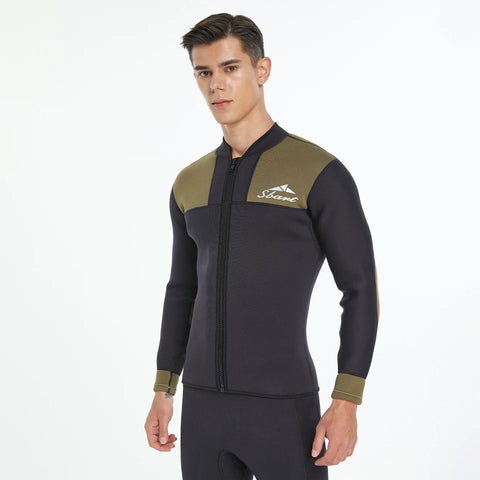3mm Fleece Lined Wetsuit Jacket Neoprene Top Front Zip Thermal Diving Suit Upper for Men Women