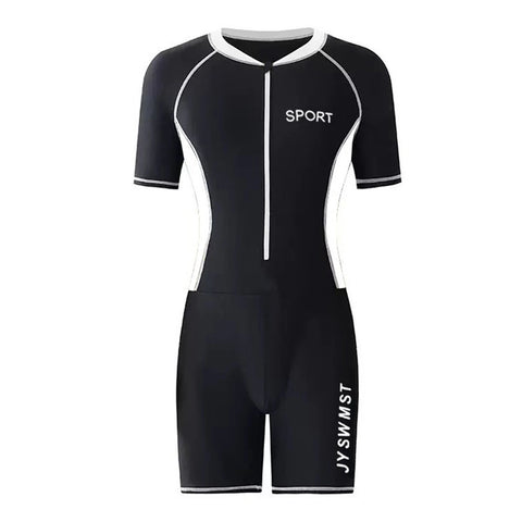 Mens Swim Leotard Summer One-Piece Rash Guard Swimsuit Bathing Suit Beachwear Swimwear Short Sleeve Front Zipper Jumpsuit Romper