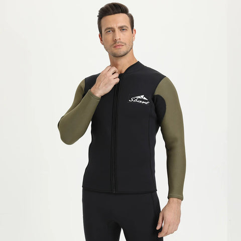 3mm Fleece Lined Wetsuit Jacket Neoprene Top Front Zip Thermal Diving Suit Upper for Men Women
