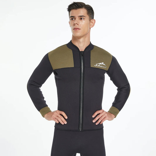 3mm Fleece Lined Wetsuit Jacket Neoprene Top Front Zip Thermal Diving Suit Upper for Men