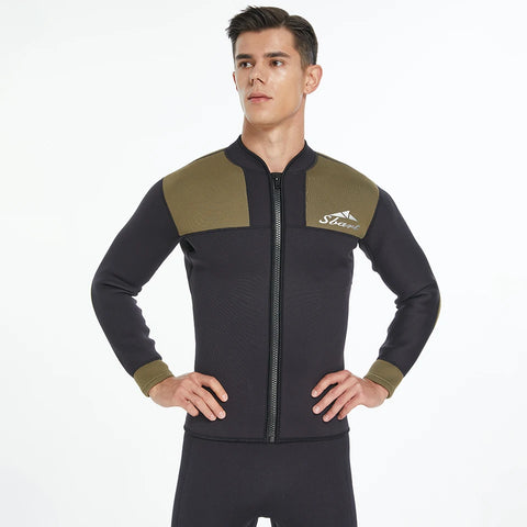 3mm Fleece Lined Wetsuit Jacket Neoprene Top Front Zip Thermal Diving Suit Upper for Men Women