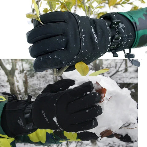 1pair Black Snow Ski Gloves Waterproof -30 Winter Warm Snowboard Gloves Men Women Motocross Windproof Cycling Motorcycle HEAD
