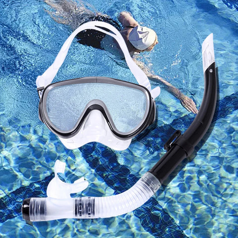 Diving Mask & Snorkel Set Adjustable Scuba Diving Mask No Leakage Diving Snorkel Tube Anti-Fog for Swimming Snorkeling