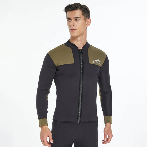 3mm Fleece Lined Wetsuit Jacket Neoprene Top Front Zip Thermal Diving Suit Upper for Men Women