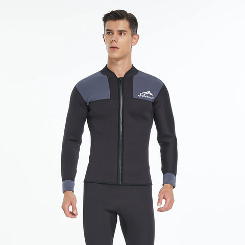 3mm Fleece Lined Wetsuit Jacket Neoprene Top Front Zip Thermal Diving Suit Upper for Men Women
