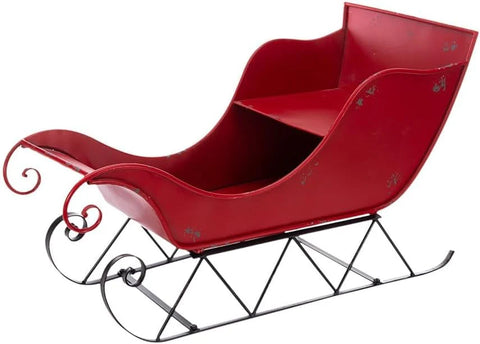 Christmas Sleigh Outdoor Decorations Large-sized Worn Red Metal Santa Sleigh Toy Decoration Gift Basket Winter Decorations Indoor Christmas Garden Santa Sleigh Decoration - 39 inches (Sleigh-L)