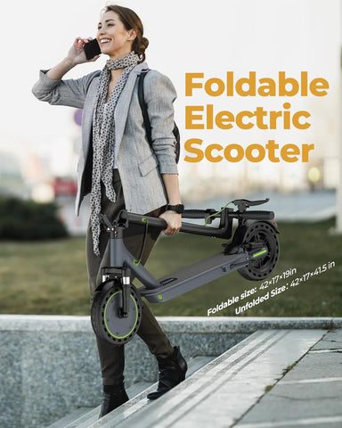 Electric Scooter - 8.5" Solid Tires, 350W Motor, Up to 19 MPH and 21-23 Miles Long-Range Portable Foldable Commuting Scooter for Adults with Double Braking System and App
