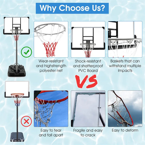 Portable Outdoor Basketball Hoop 64����-79���� Adjustable Poolside Basketball Goal System with 44" Backboard Wheeled Fillable Base