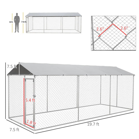 PawHut 19.7' x 7.5' x 7.5' Outdoor Dog Kennel W/ Waterproof Roof