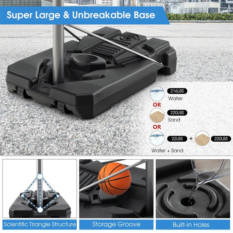 Portable Outdoor Basketball Hoop 64����-79���� Adjustable Poolside Basketball Goal System with 44" Backboard Wheeled Fillable Base