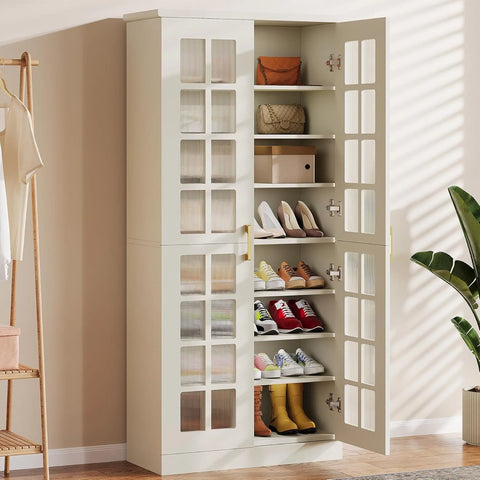 Tribesigns 71-Inch Tall Shoe Cabinet with Doors, 8-Tier Shoe Storage with Adjustable Shelves, Modern Shoe Organizer Shoe Rack Cabinet for Entryway Hallway Closet Living Room, White