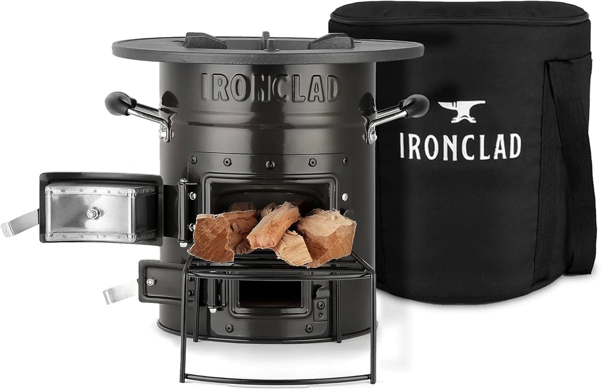 Supply Rocket Stove – Camping Wood Stove for Emergency Preparedness, Survival, Off Grid Living Supplies – Portable Wood Burning Stove with Canvas Storage Bag and Fuel Support System