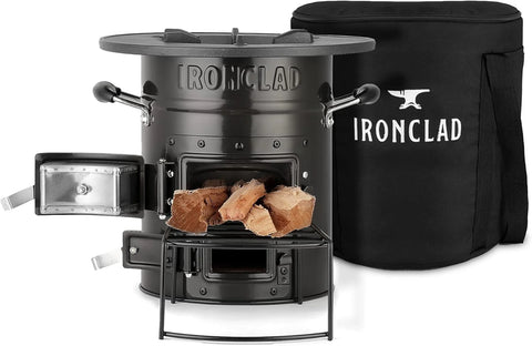 Supply Rocket Stove – Camping Wood Stove for Emergency Preparedness, Survival, Off Grid Living Supplies – Portable Wood Burning Stove with Canvas Storage Bag and Fuel Support System